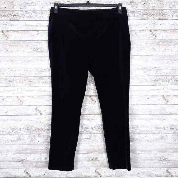 Ralph Lauren Velvet Pants Sz 14 Black Womens Side Zip 49A - Picture 1 of 6